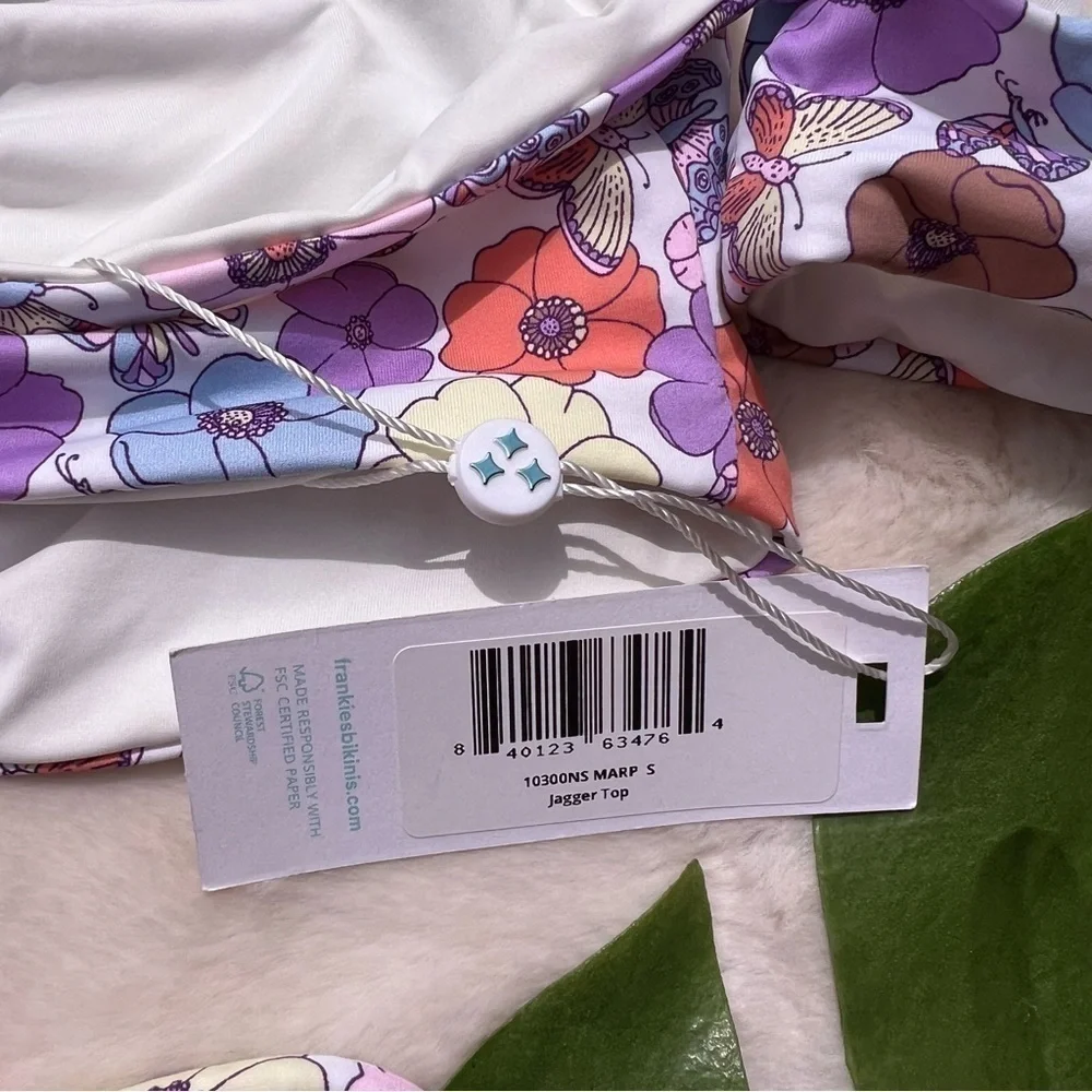 Frankie’s Bikinis Mariposa Floral Butterfly Bikini Top S Y2K